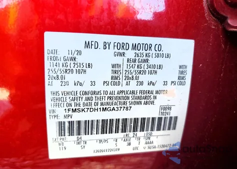 2021 Ford Explorer Xlt из США, поврежденный, VIN 1FMSK7DH1MGA37787